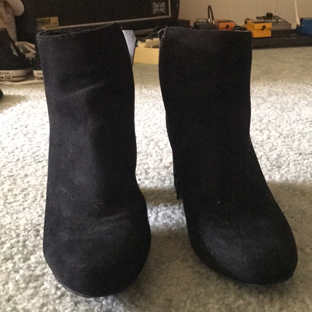 Black high heeled ankle boots